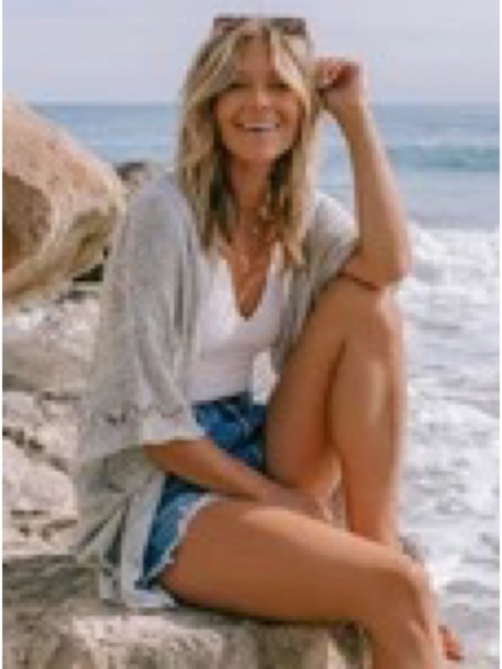 NWT LoveStitch summer cardigan Light Gray cable knit Beach Cover-Up Kimono M